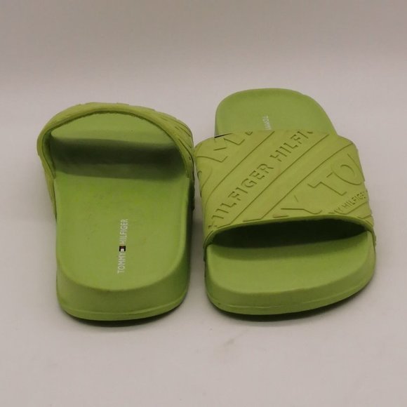 Tommy Hilfiger Womens Sandal Green Slide Wide Strap Molded Footbed Flat Heel 5 - Picture 3 of 9